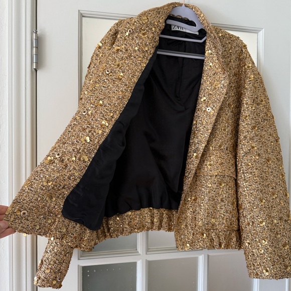 Coveted Zara Gold Bomber Jacket - Picture 5 of 9